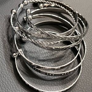 7pcs set of Really Cute Stacking Style Bracelets Engraved Textured Openings